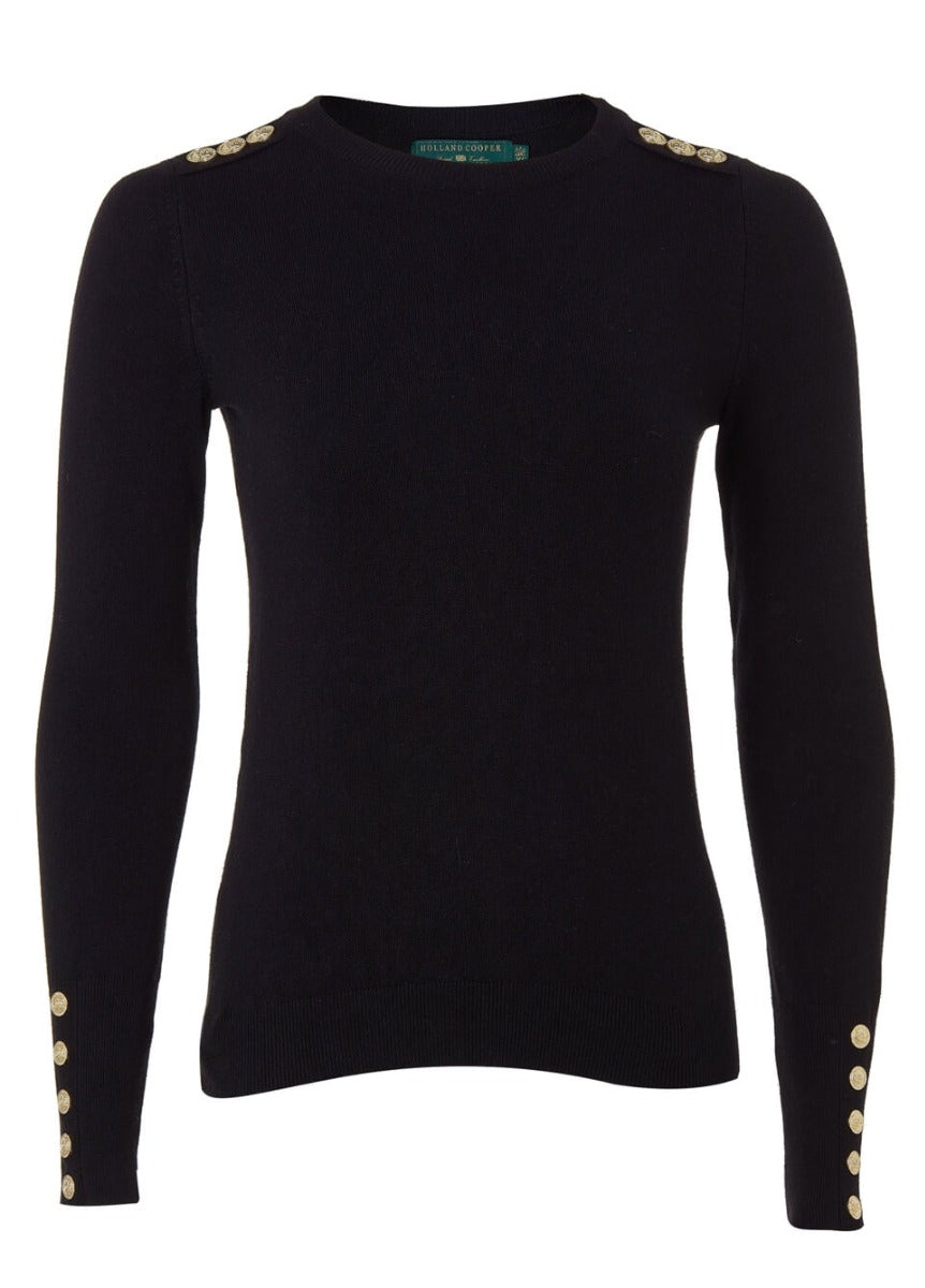 Holland Cooper Buttoned Knit Crew - Black