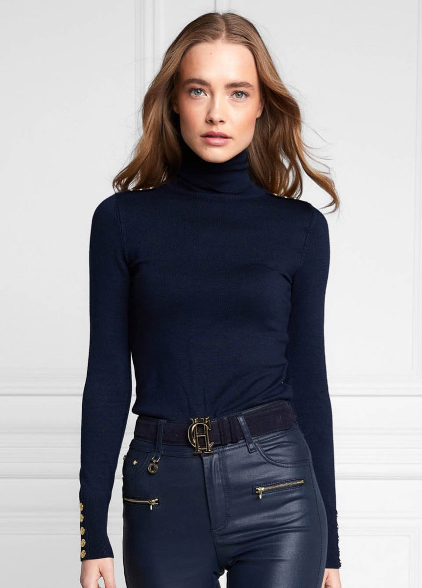 Holland Cooper Buttoned Knit Roll Neck - Ink Navy