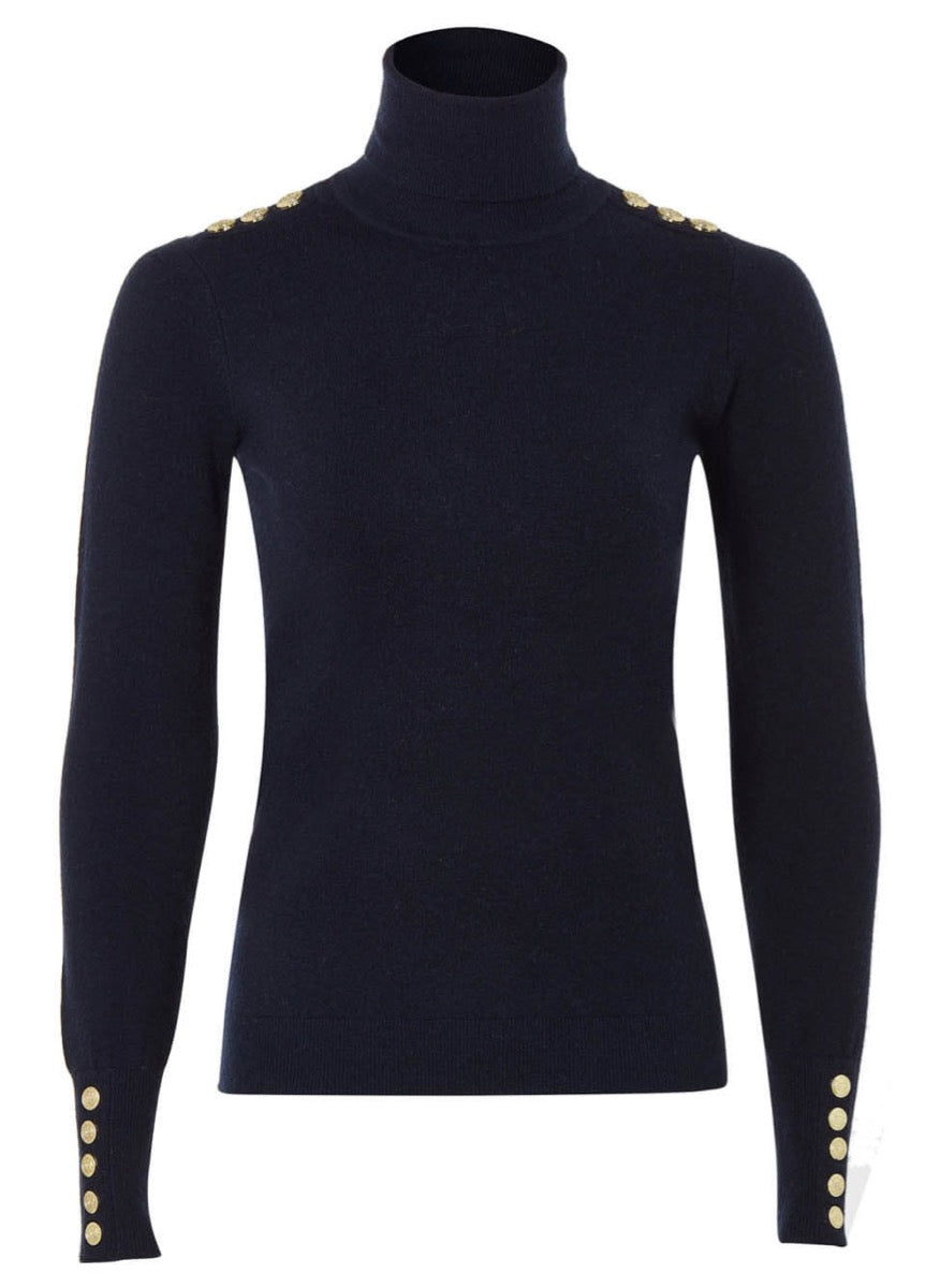 Holland Cooper Buttoned Knit Roll Neck - Ink Navy