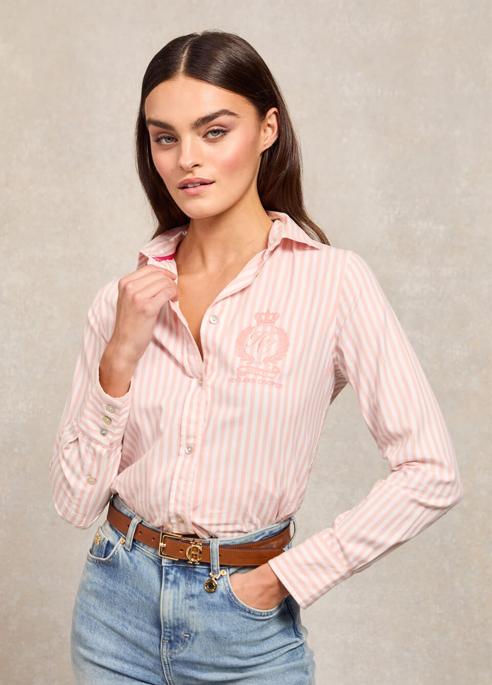 Holland Cooper Classic Button Down Shirt - Pink Stripe