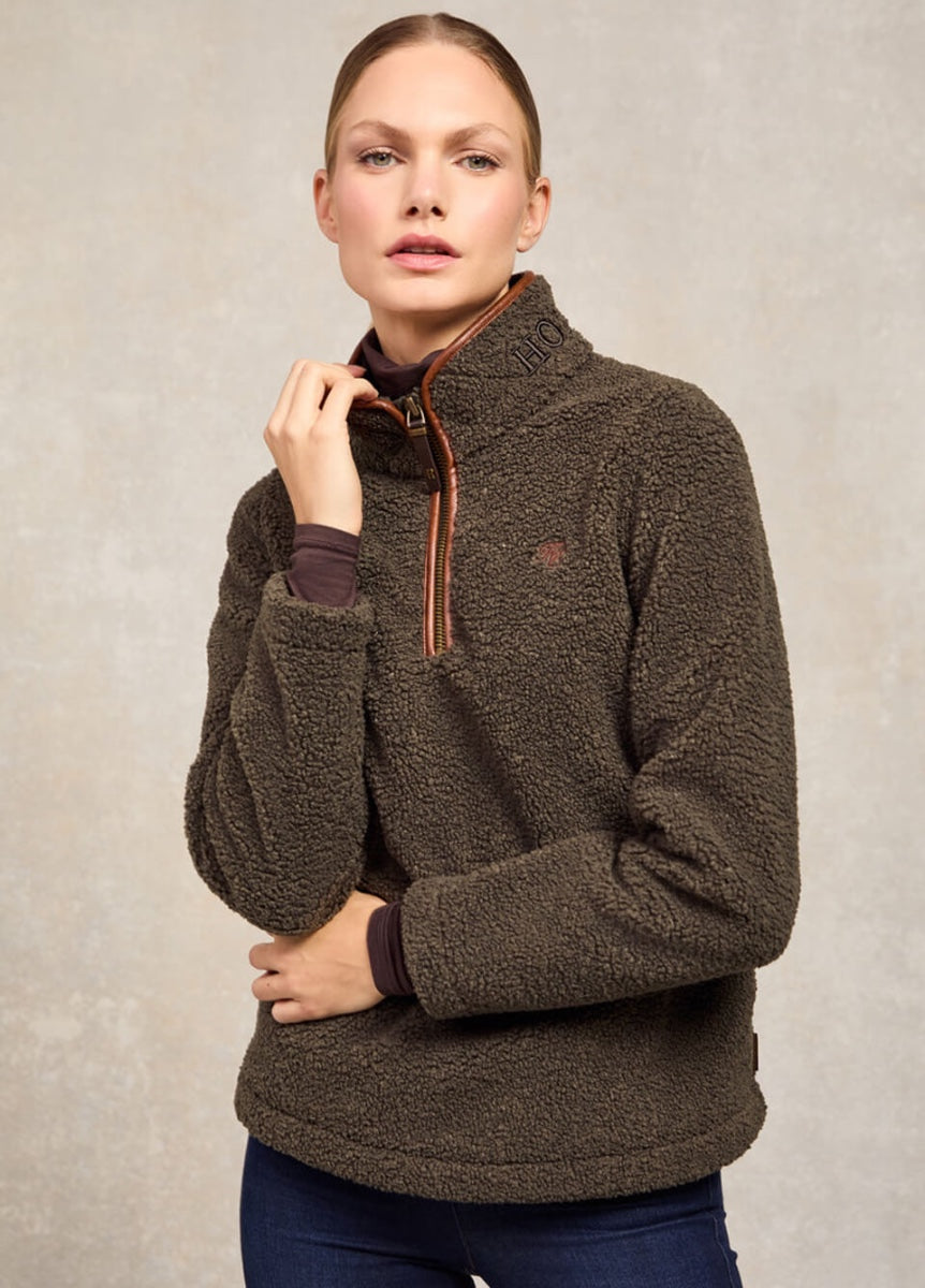 Holland Cooper Country Fleece Quarter Zip - Khaki Borg