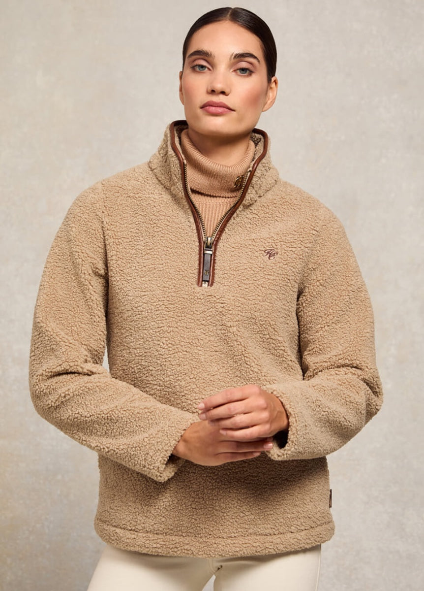 Holland Cooper Country Fleece Quarter Zip - Natural Borg