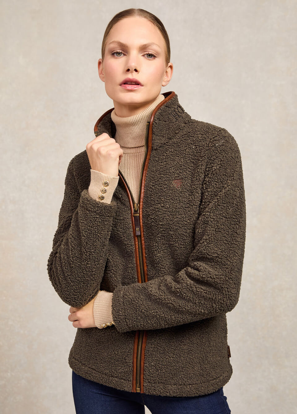 Holland Cooper Country Fleece Jacket - Khaki Borg