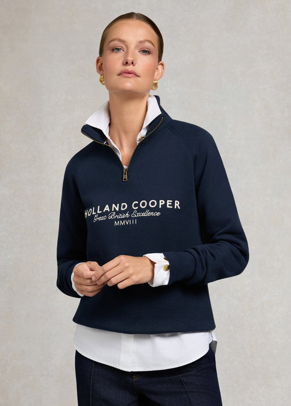 Holland Cooper Sporting Goods Zip Henley - Ink Navy