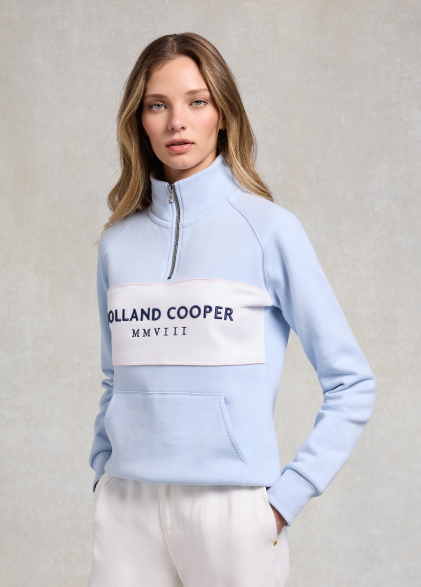 Holland Cooper Sporting Heritage Zip Henley - Pale Blue