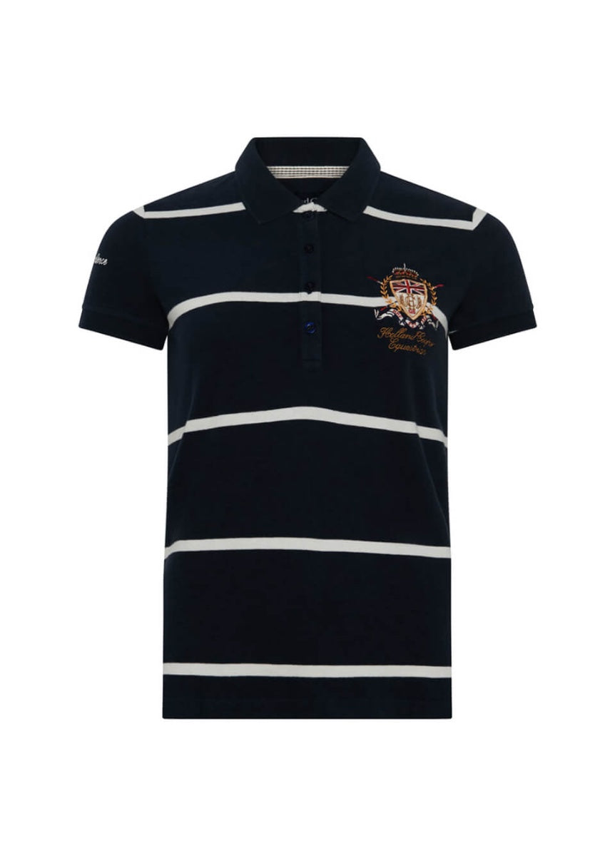 Holland Cooper Heritage Short Sleeve Polo Shirt - Ink Navy Stripe