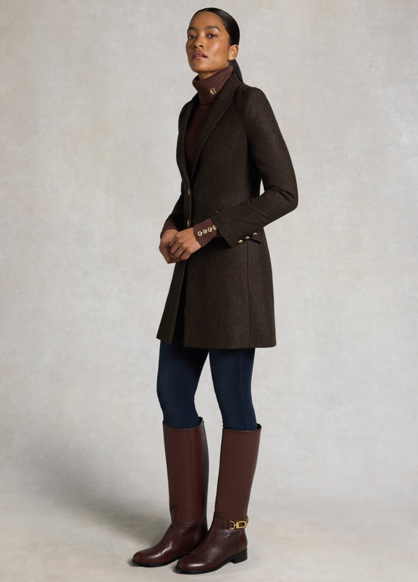 Holland Cooper Highgrove Tweed Coat - Chocolate Herringbone