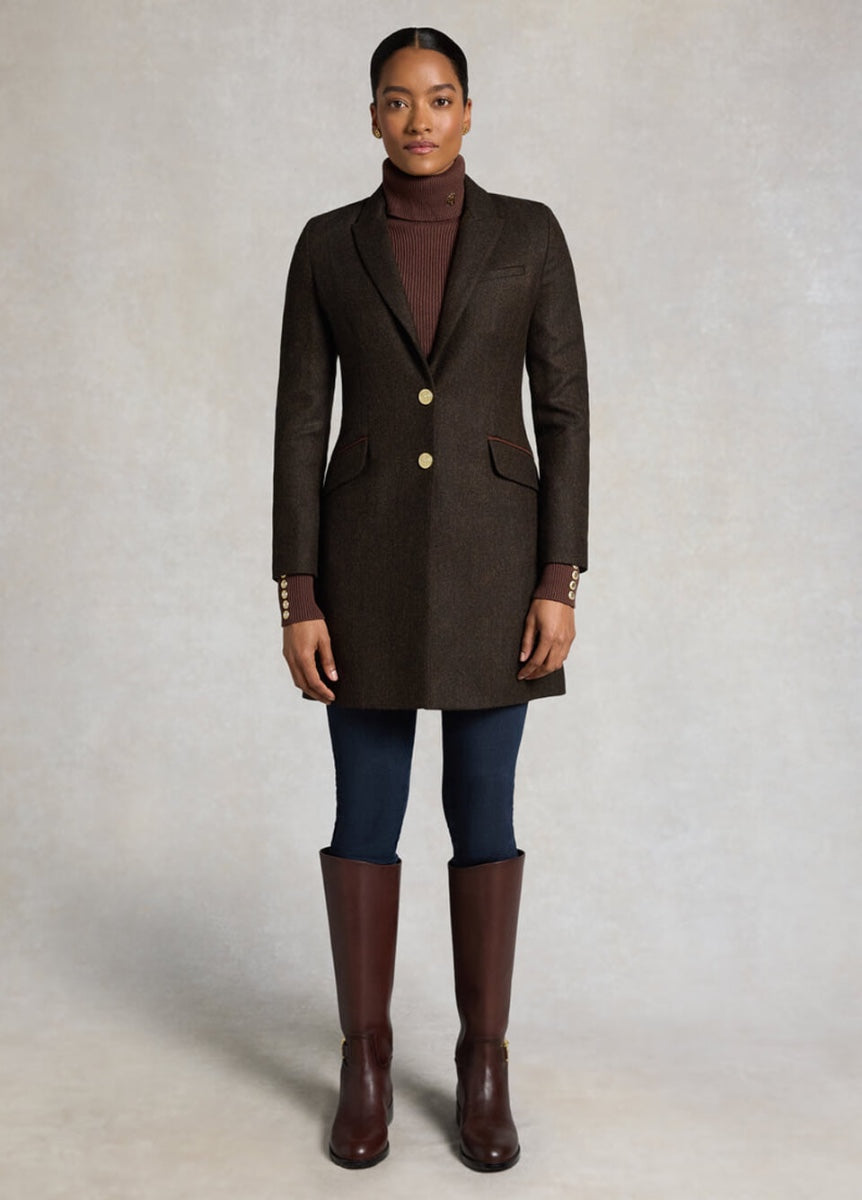 Holland Cooper Highgrove Tweed Coat - Chocolate Herringbone