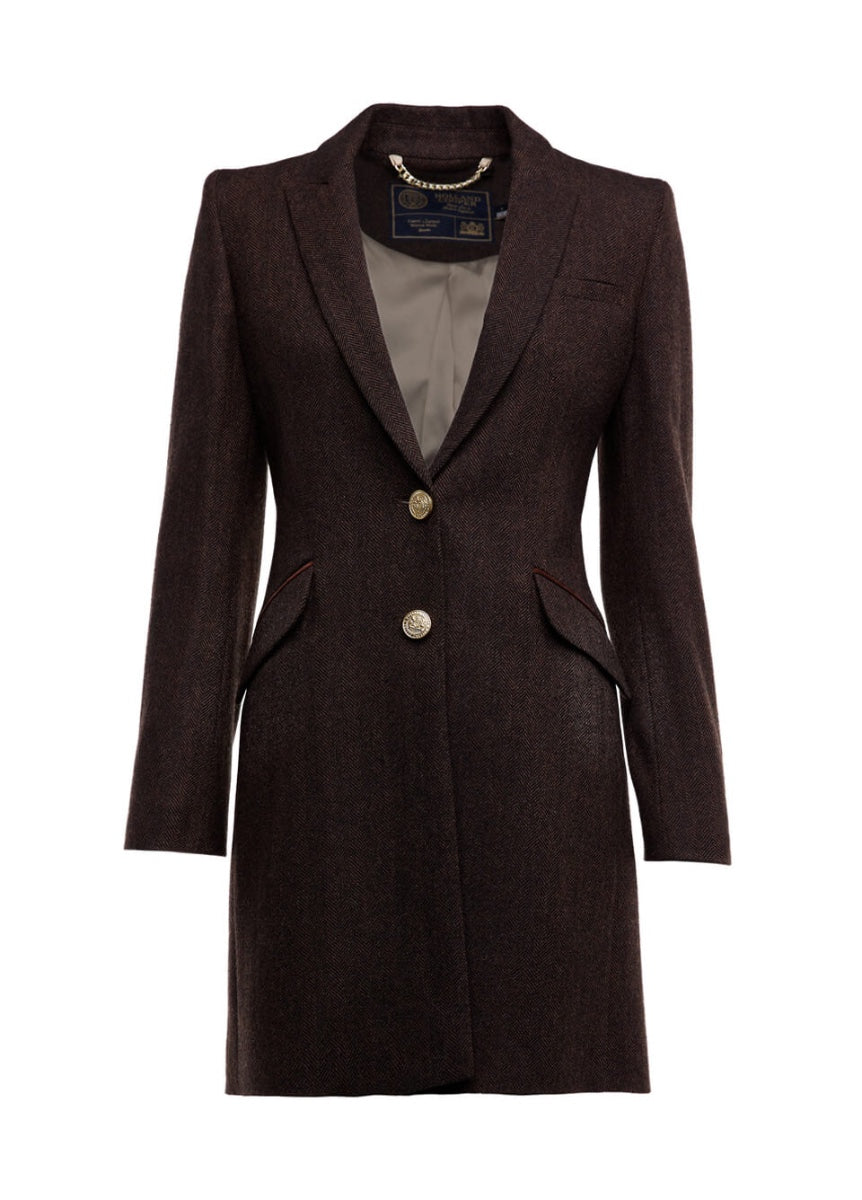 Holland Cooper Highgrove Tweed Coat - Chocolate Herringbone
