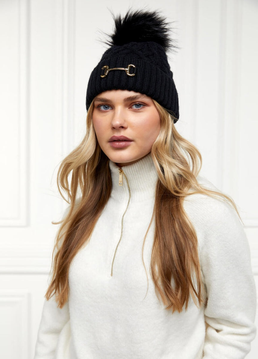Holland Cooper Horsebit Bobble Hat - Black