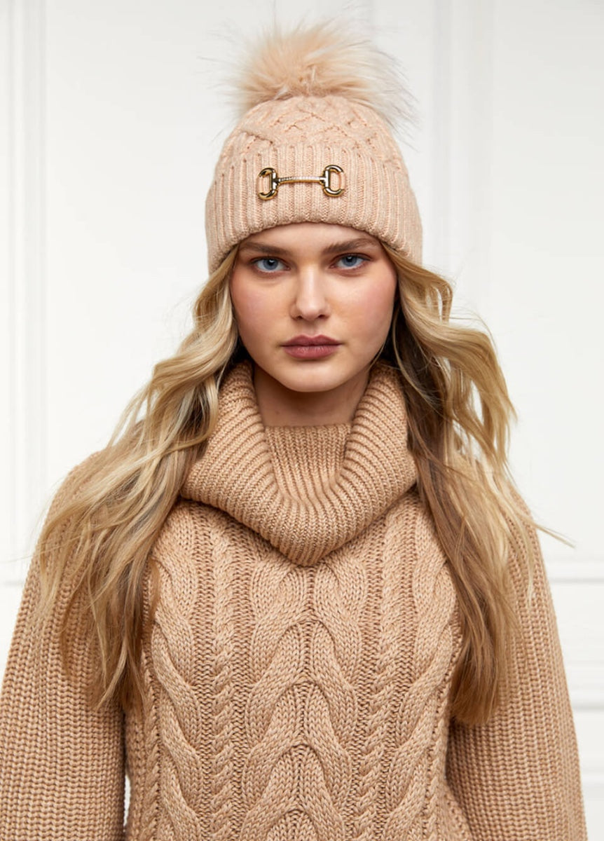 Holland Cooper Horsebit Bobble Hat - Camel