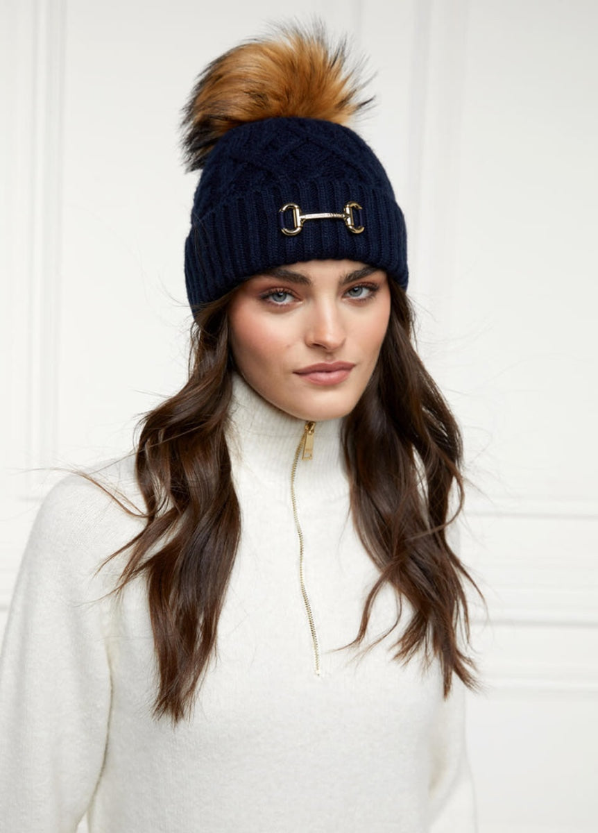 Holland Cooper Horsebit Bobble Hat - Ink Navy