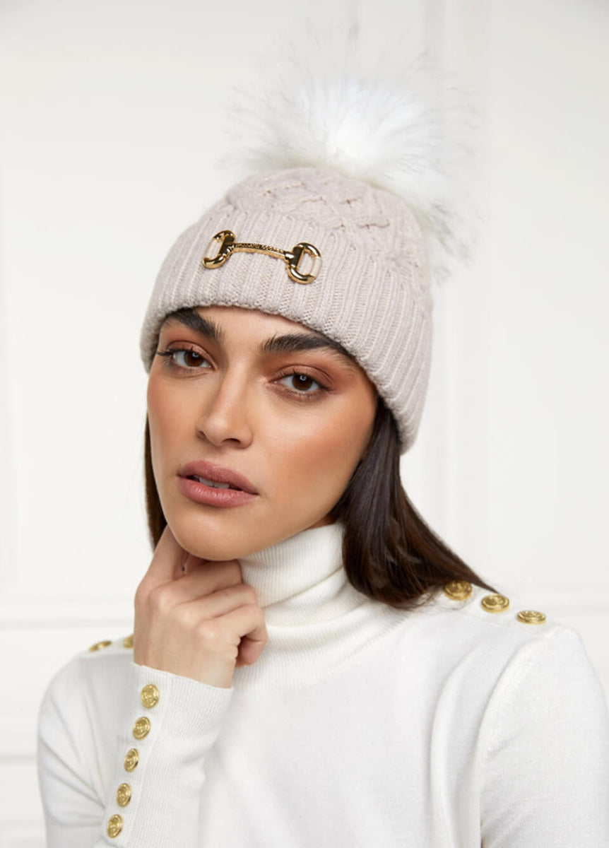 Holland Cooper Horsebit Bobble Hat - Taupe