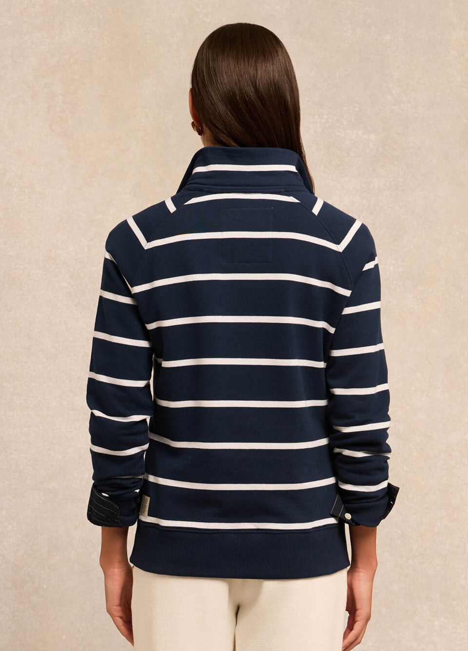 Holland Cooper Kingham Quarter Zip Neck Sweat - Ink Navy Stripe