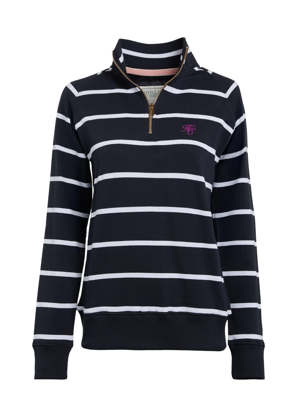 Holland Cooper Kingham Quarter Zip Neck Sweat - Ink Navy Stripe