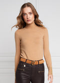 Holland Cooper Button Knit Roll Neck - Dark Camel