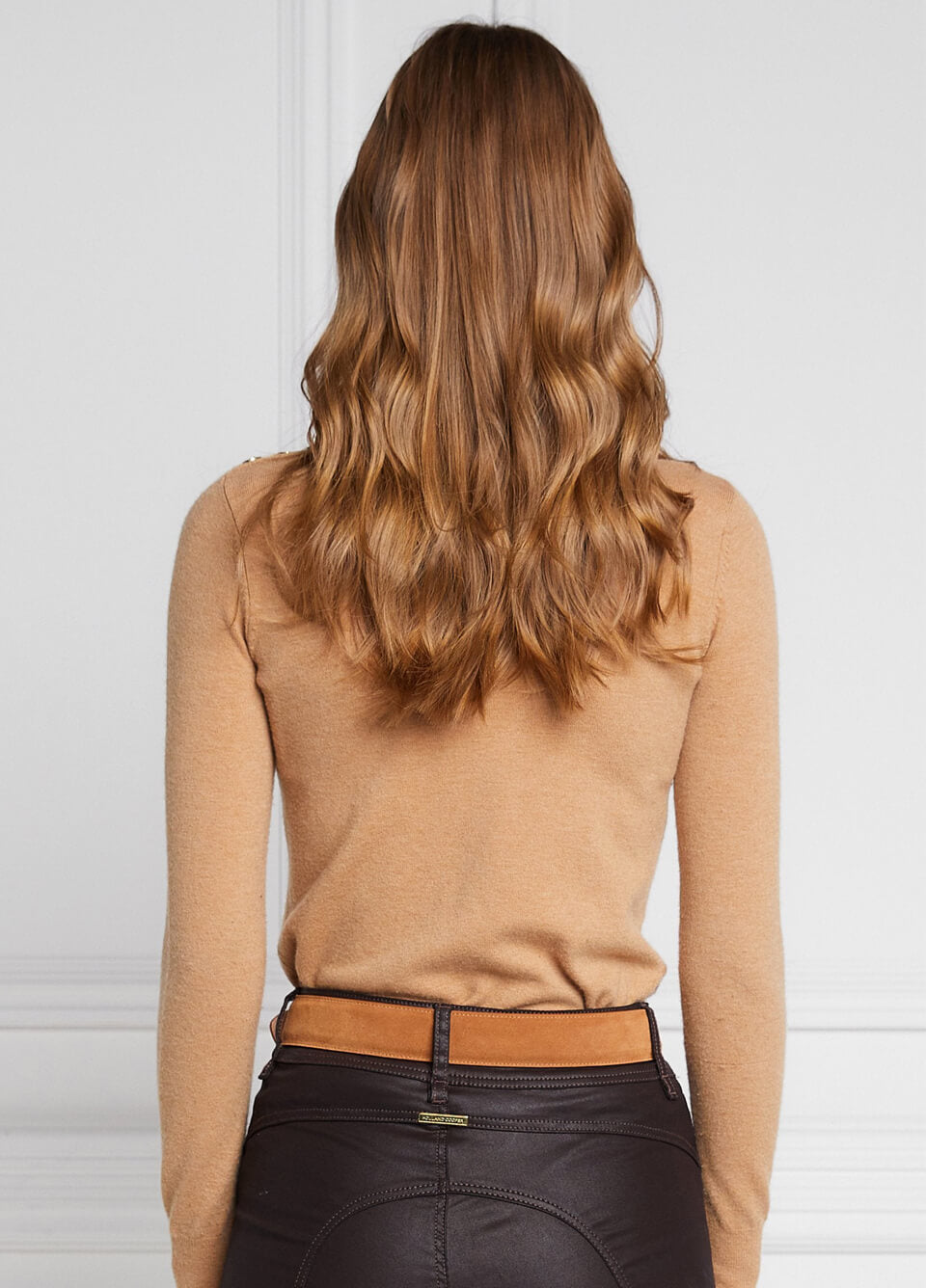 Holland Cooper Button Knit Roll Neck - Dark Camel