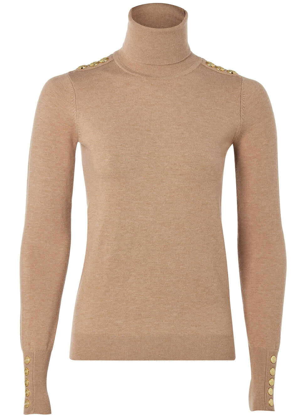 Holland Cooper Button Knit Roll Neck - Dark Camel