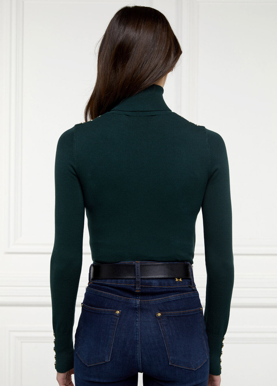 Holland Cooper Button Knit Roll Neck - Deep Emerald