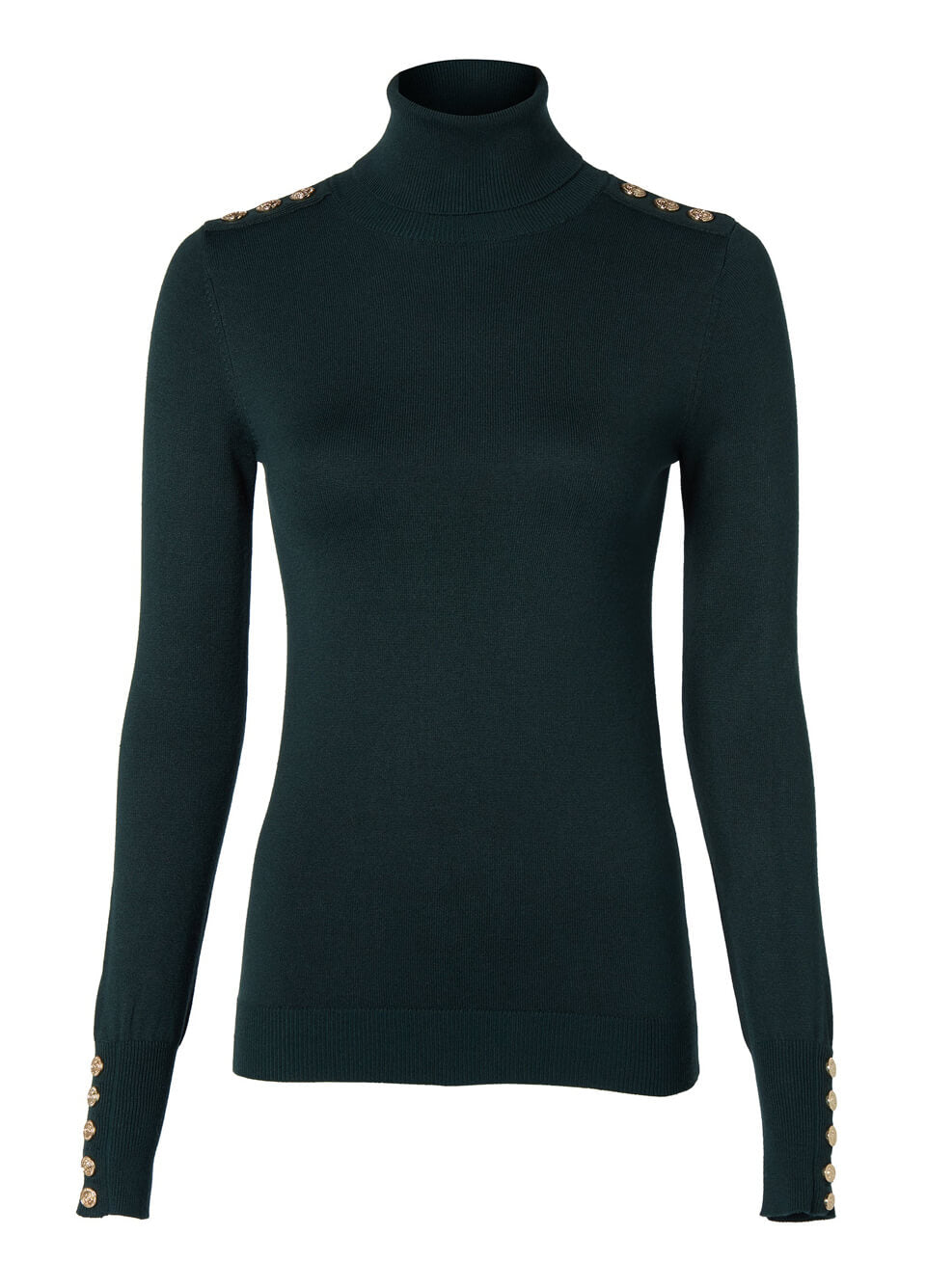 Holland Cooper Button Knit Roll Neck - Deep Emerald