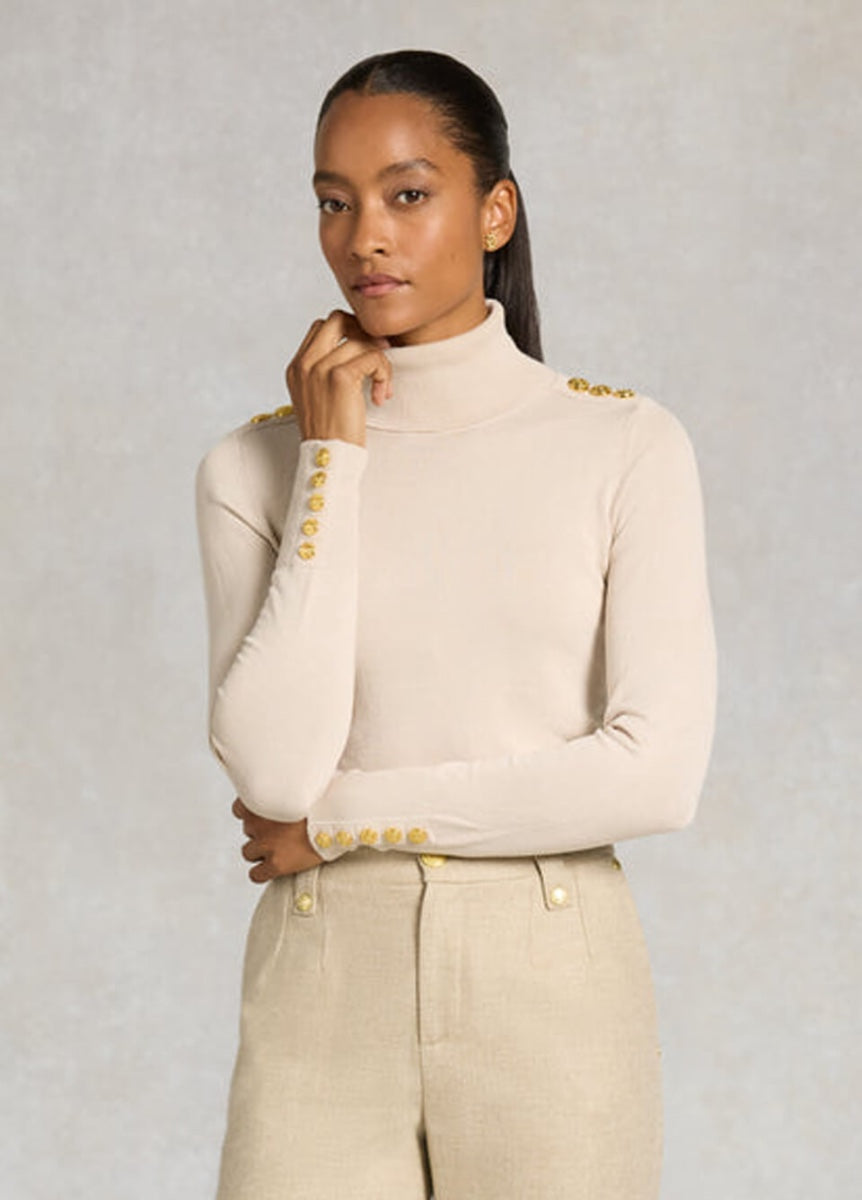 Holland Cooper Button Knit Roll Neck - Stone
