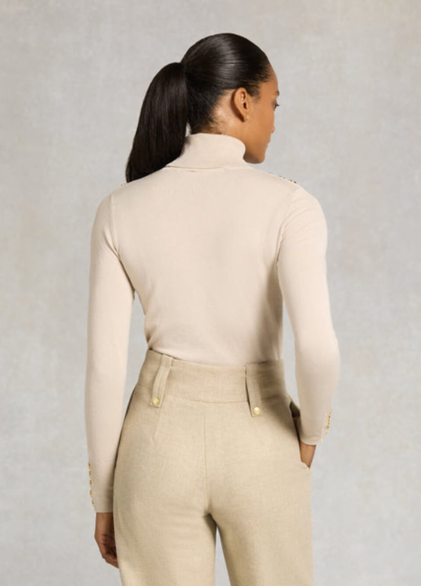 Holland Cooper Button Knit Roll Neck - Stone