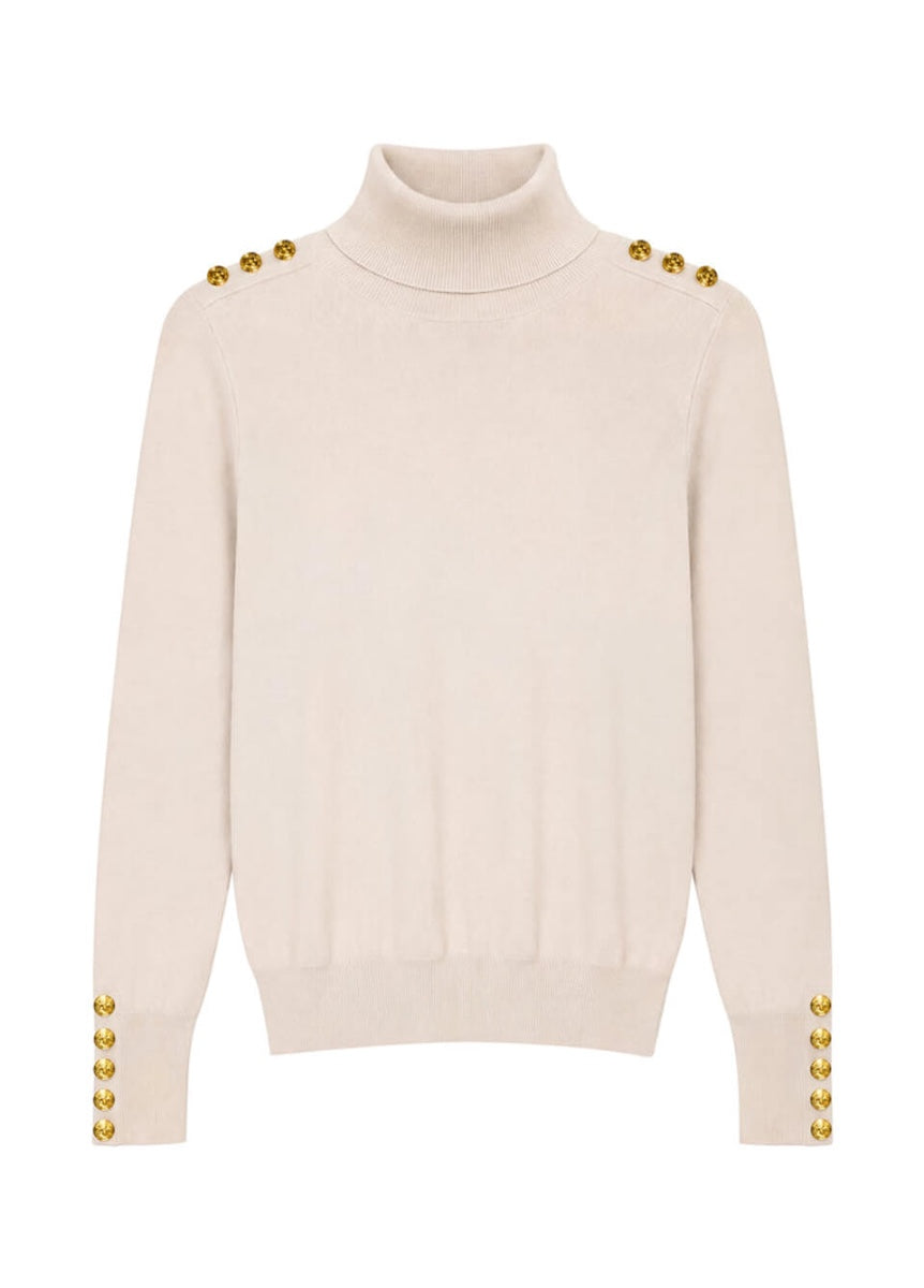 Holland Cooper Button Knit Roll Neck - Stone