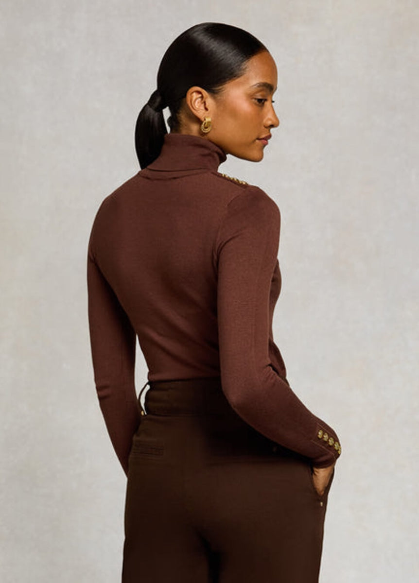 Holland Cooper Button Knit Roll Neck - Walnut