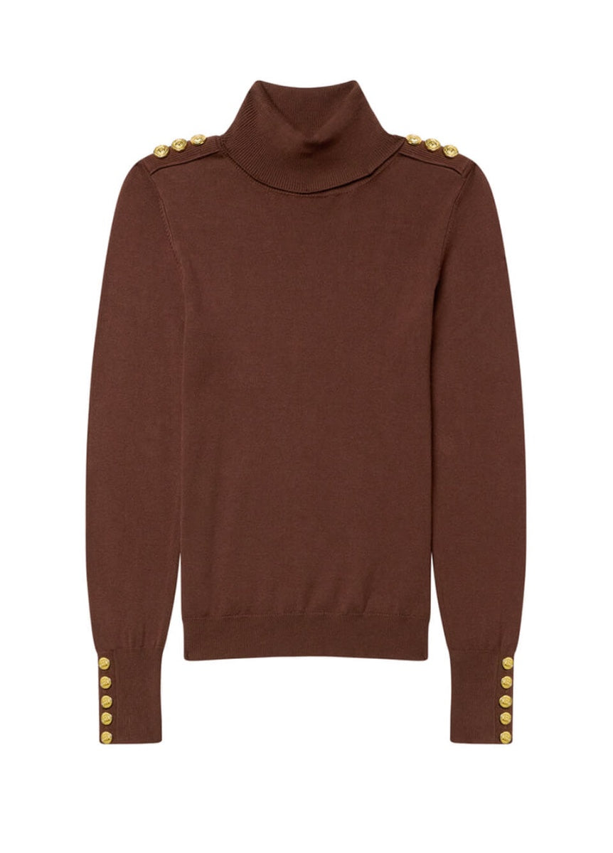 Holland Cooper Button Knit Roll Neck - Walnut
