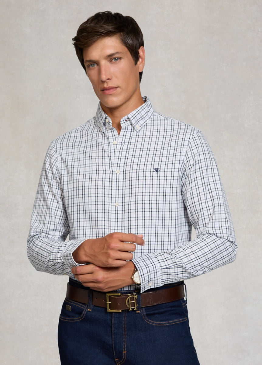 Holland Cooper Men's Classic Woven Button Down Shirt - Cheltenham Check Blue