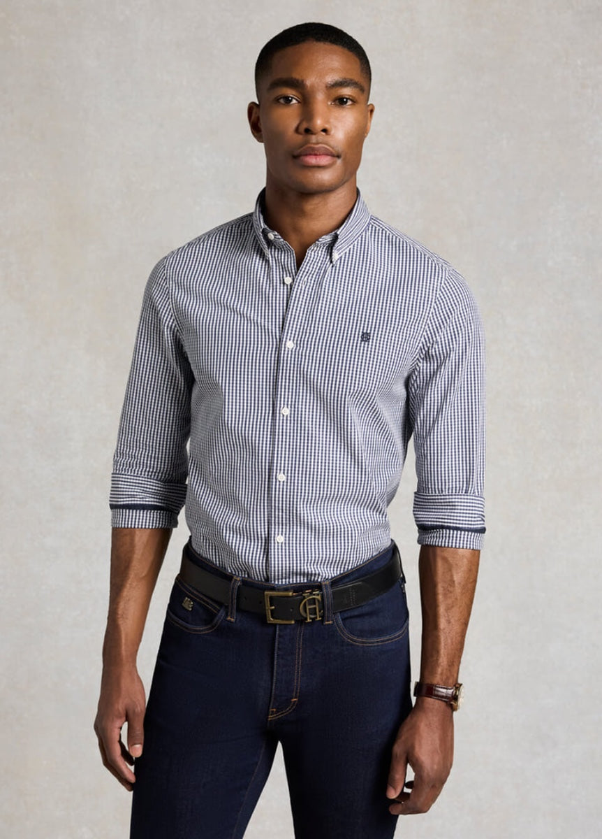 Holland Cooper Men's Slim Fit Button Down Shirt - Navy Gingham