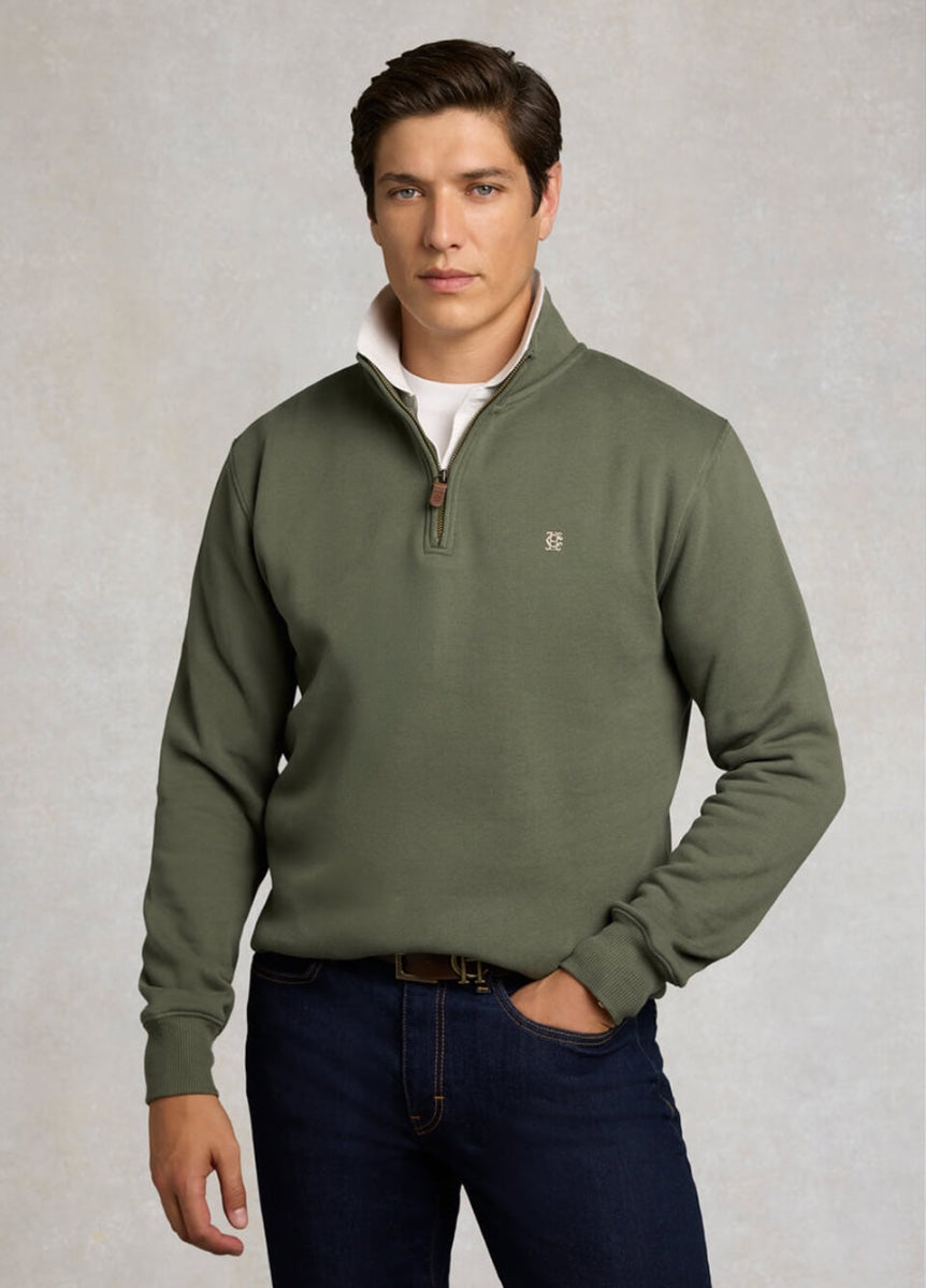Holland Cooper Men's Classic Quarter Zip Sweat - Khaki