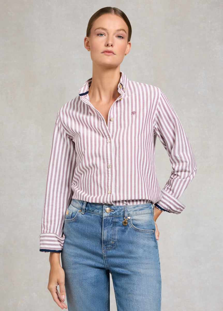 Holland Cooper Oxford Shirt - Washed Burgundy Stripe