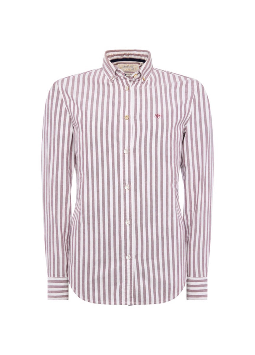 Holland Cooper Oxford Shirt - Washed Burgundy Stripe