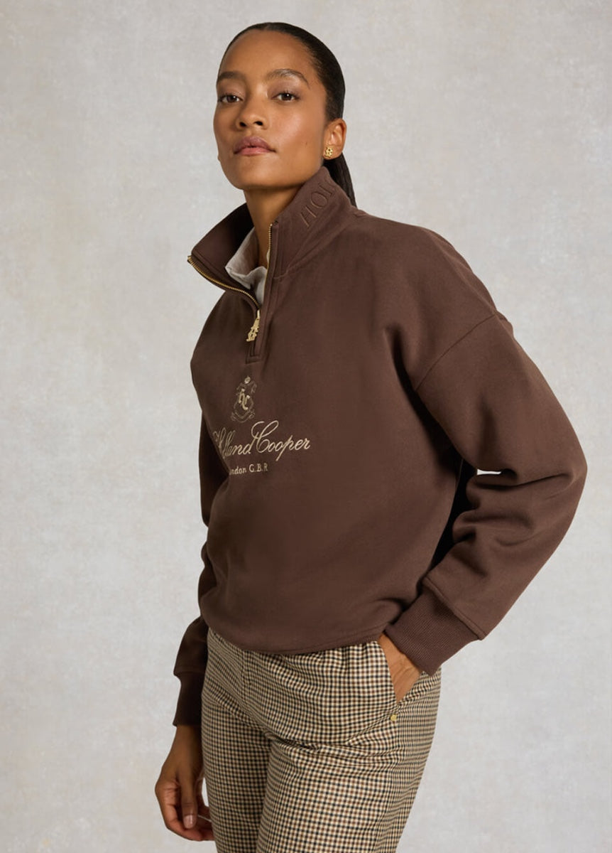 Holland Cooper Essential Relaxed Quarter Zip Sweat - Walnut