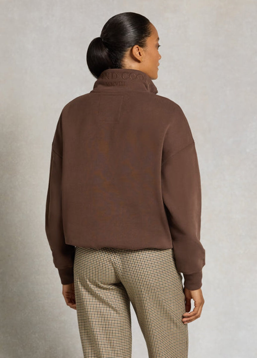 Holland Cooper Essential Relaxed Quarter Zip Sweat - Walnut