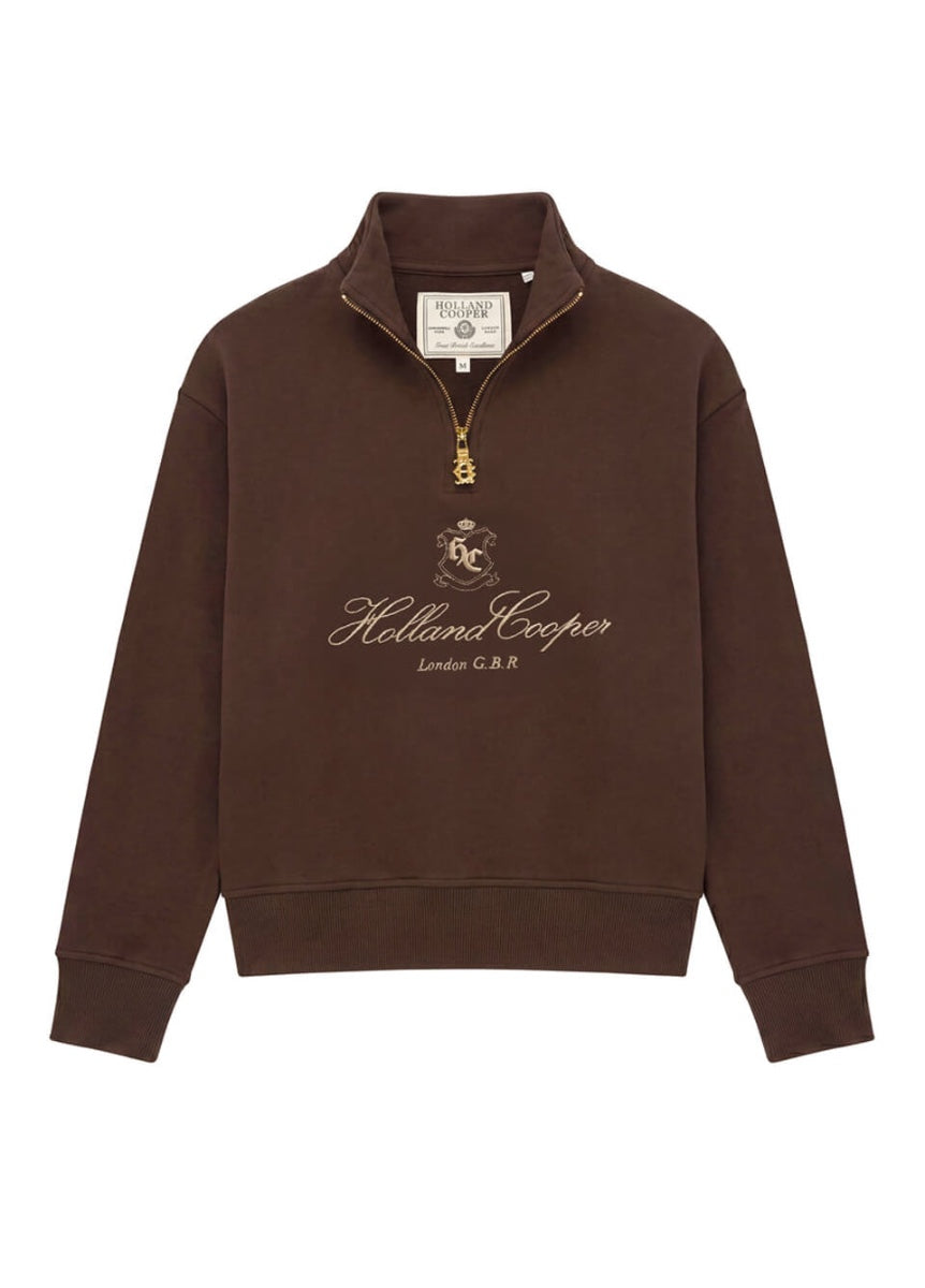 Holland Cooper Essential Relaxed Quarter Zip Sweat - Walnut