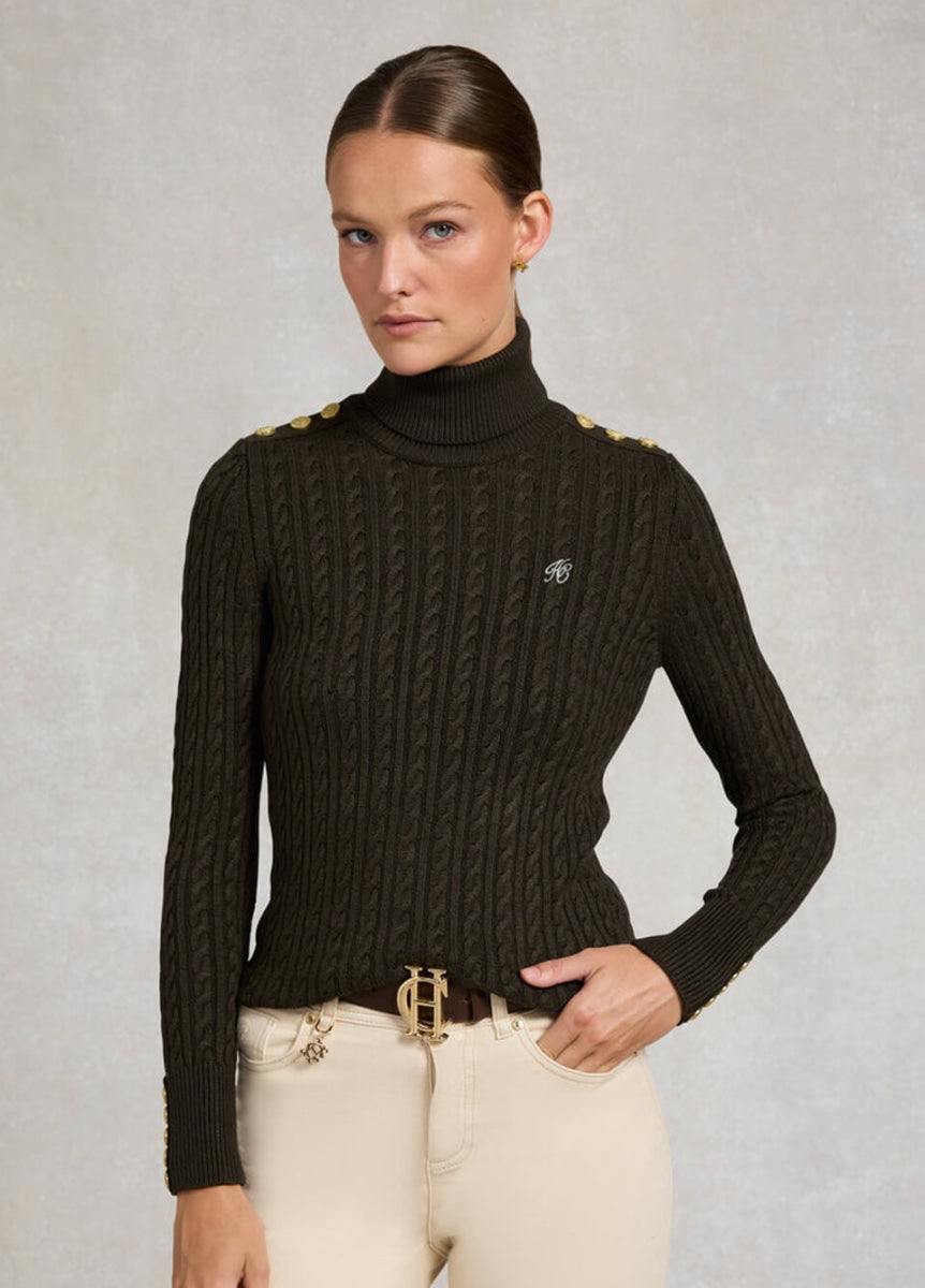 Holland Cooper Seattle Roll Neck Cable Knit - Fern Green