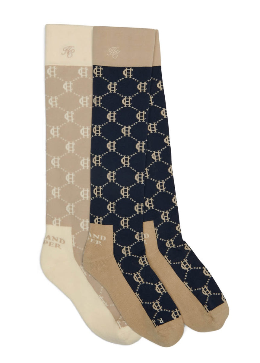 Holland Cooper Riding Socks 2 Pack - Navy/Stone