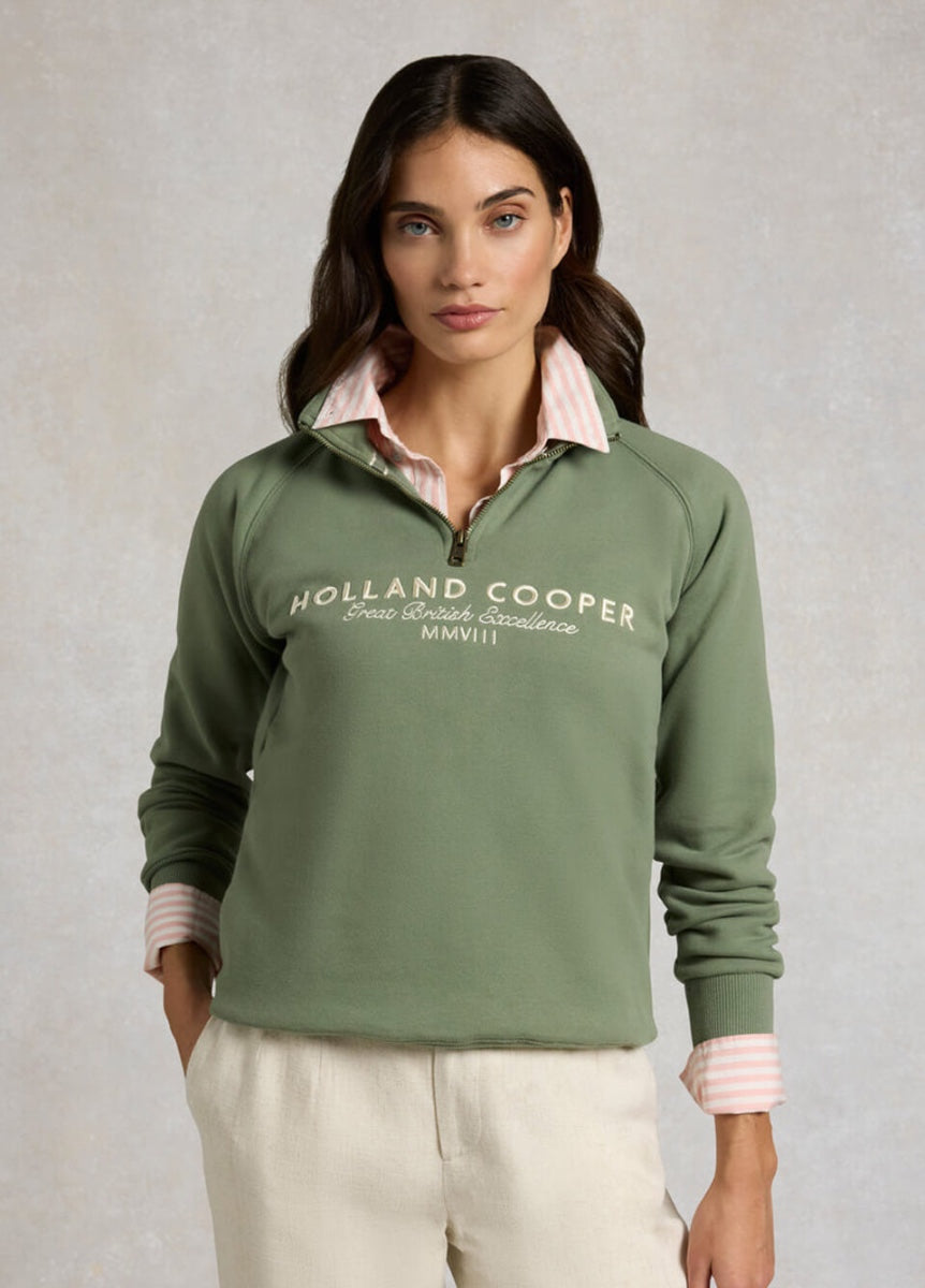 Holland Cooper Sporting Goods Zip Henley - Sage