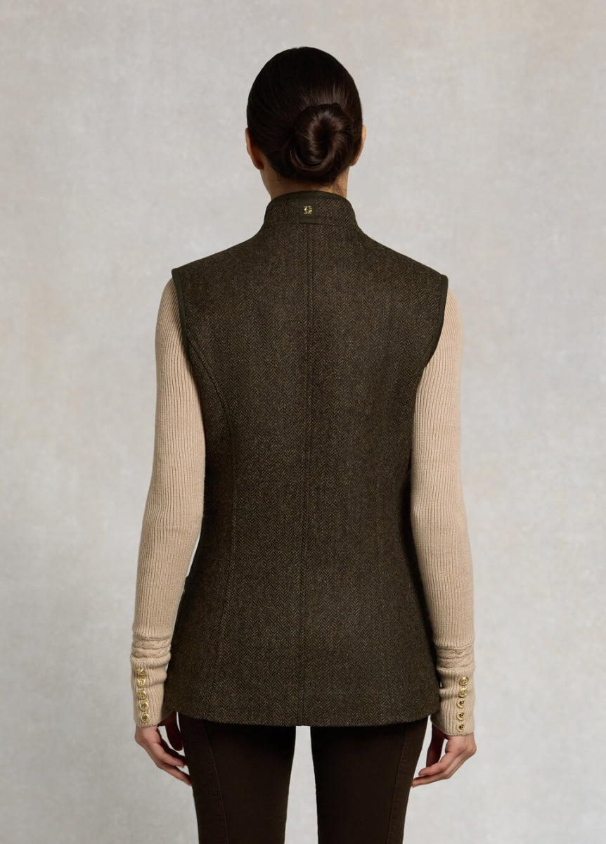 Holland Cooper Country Classic Tweed Gilet - Dark Green Herringbone