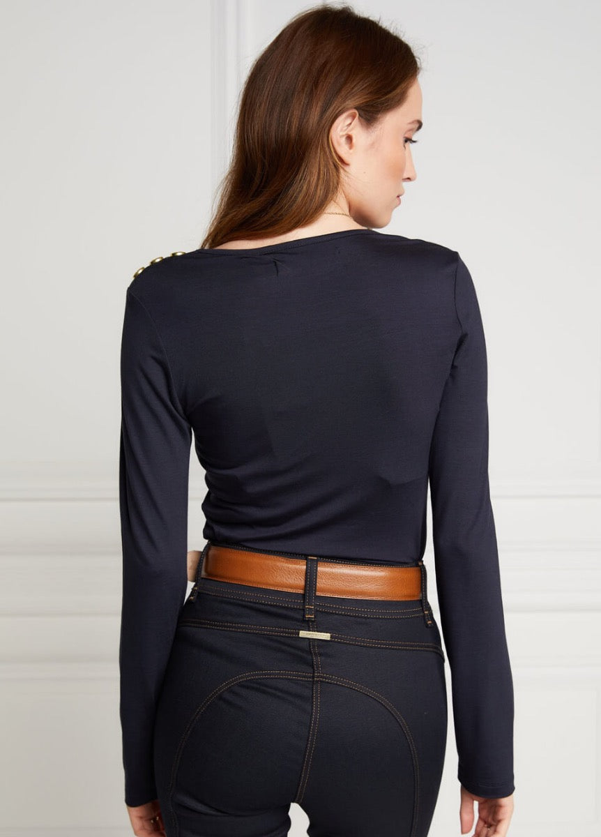 Holland Cooper Long Sleeve Vee Neck Tee - Ink Navy