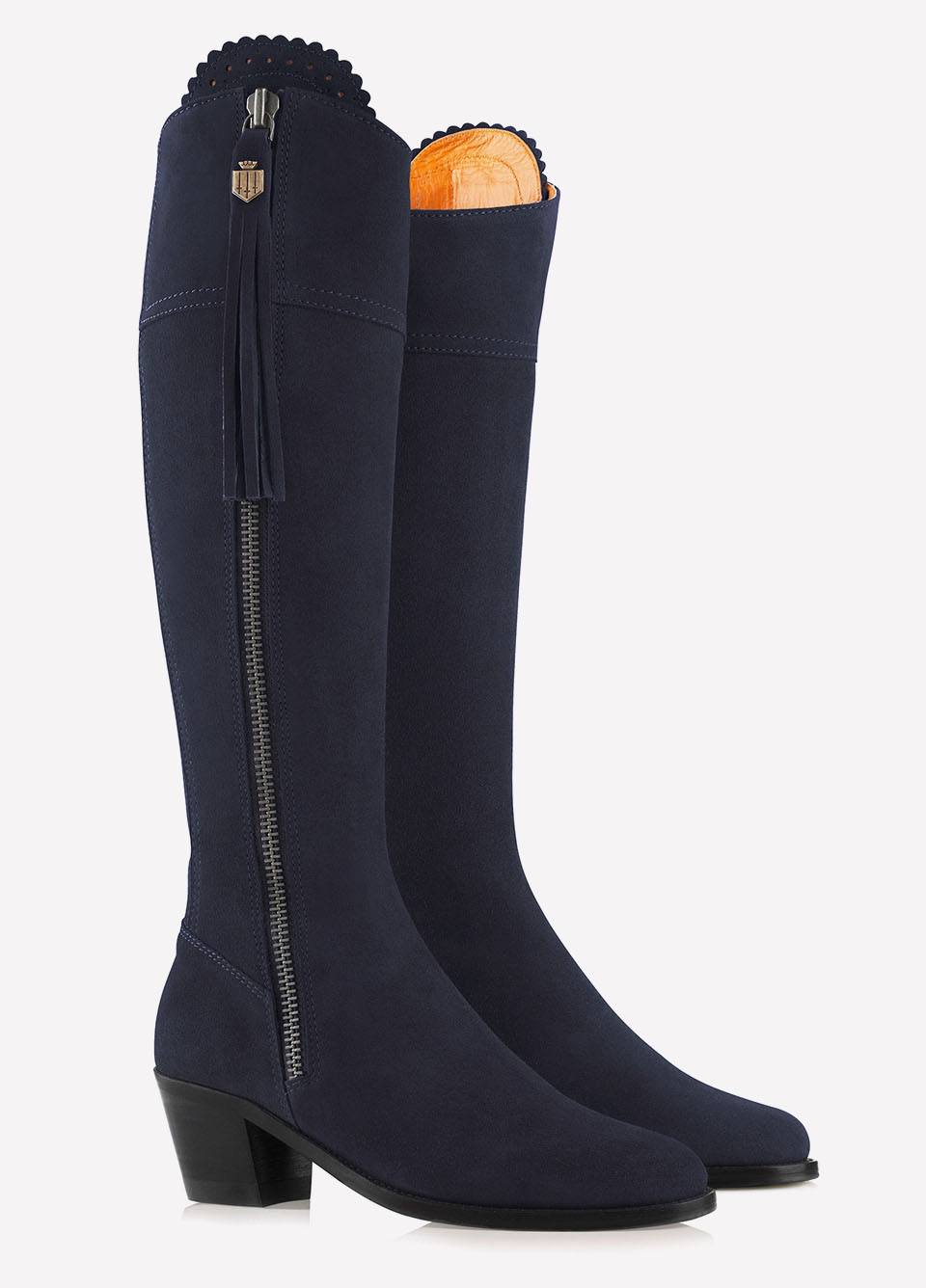 Fairfax & Favor Heeled Regina Suede Boot - Navy