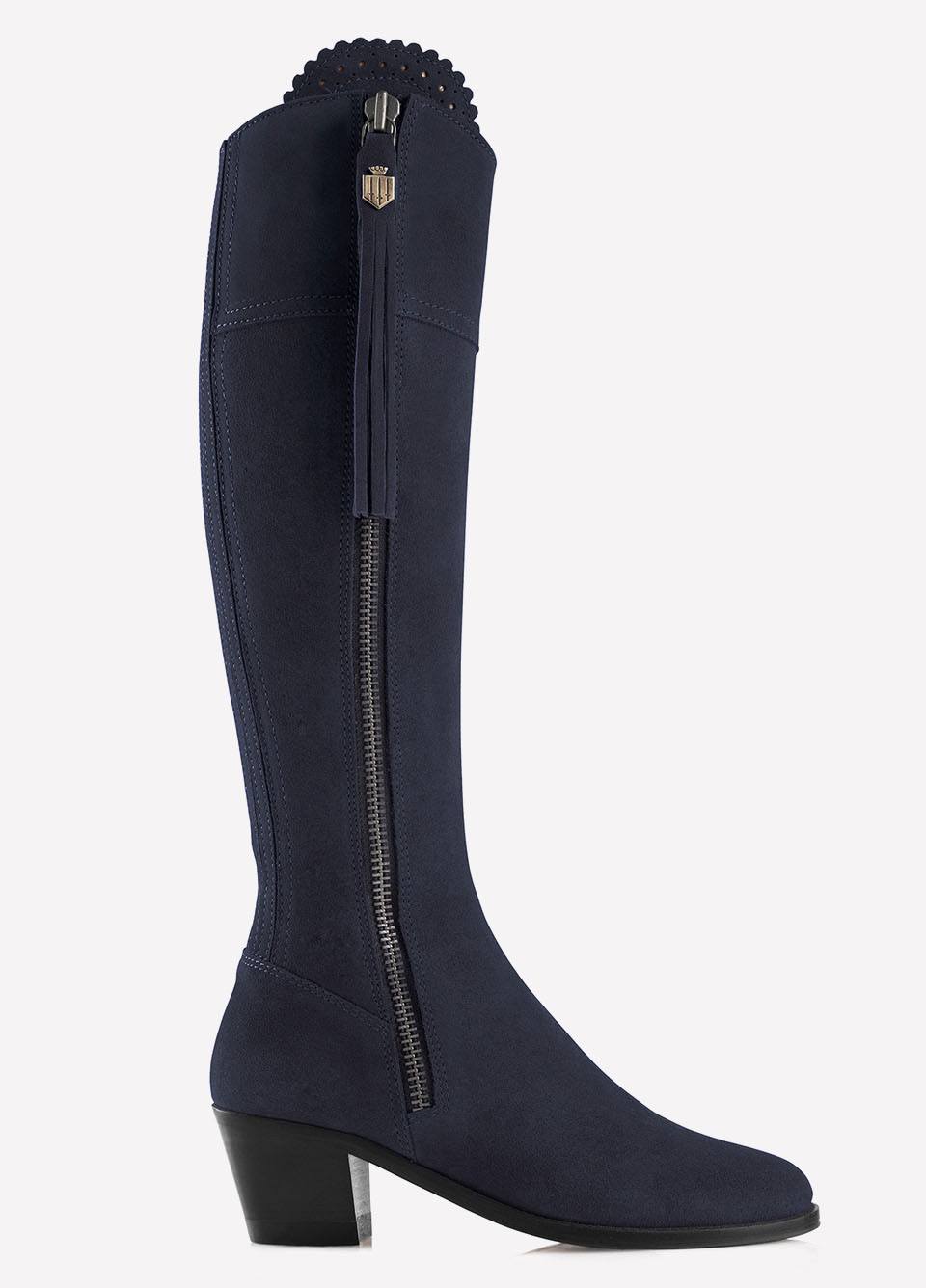 Fairfax & Favor Heeled Regina Suede Boot - Navy
