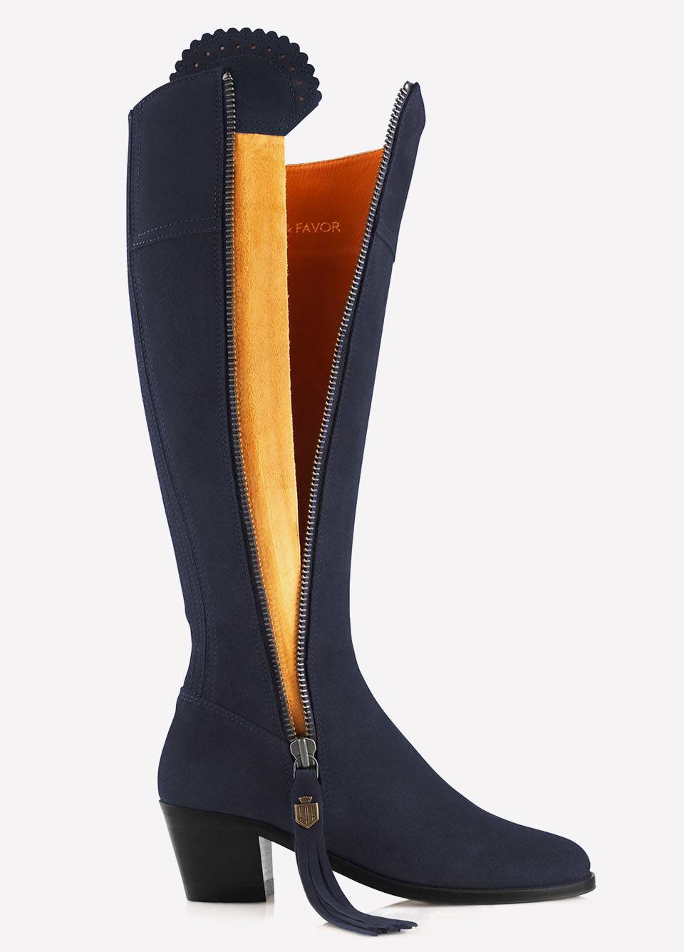 Fairfax & Favor Heeled Regina Suede Boot - Navy