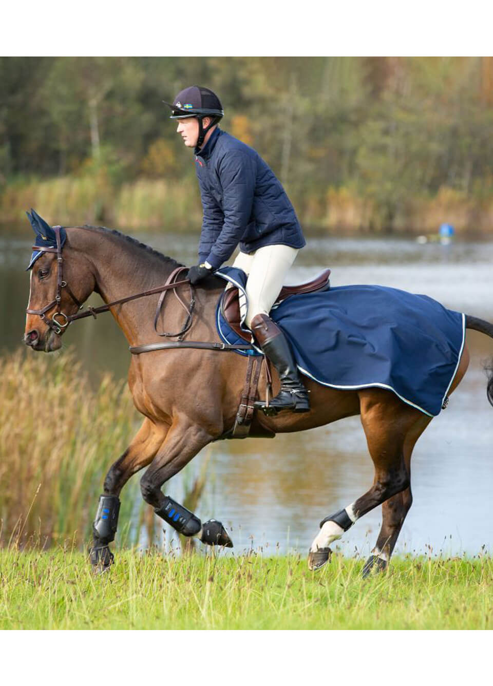 Horseware Waterproof Fleece Competition Sheet - Navy/Beige/Blue