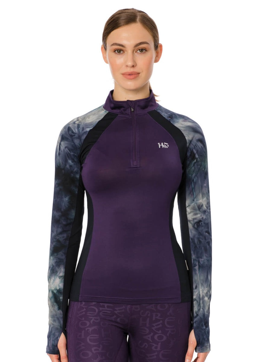 Horseware Aveen Technical Long Sleeve Top - Green/Navy Tie Dye