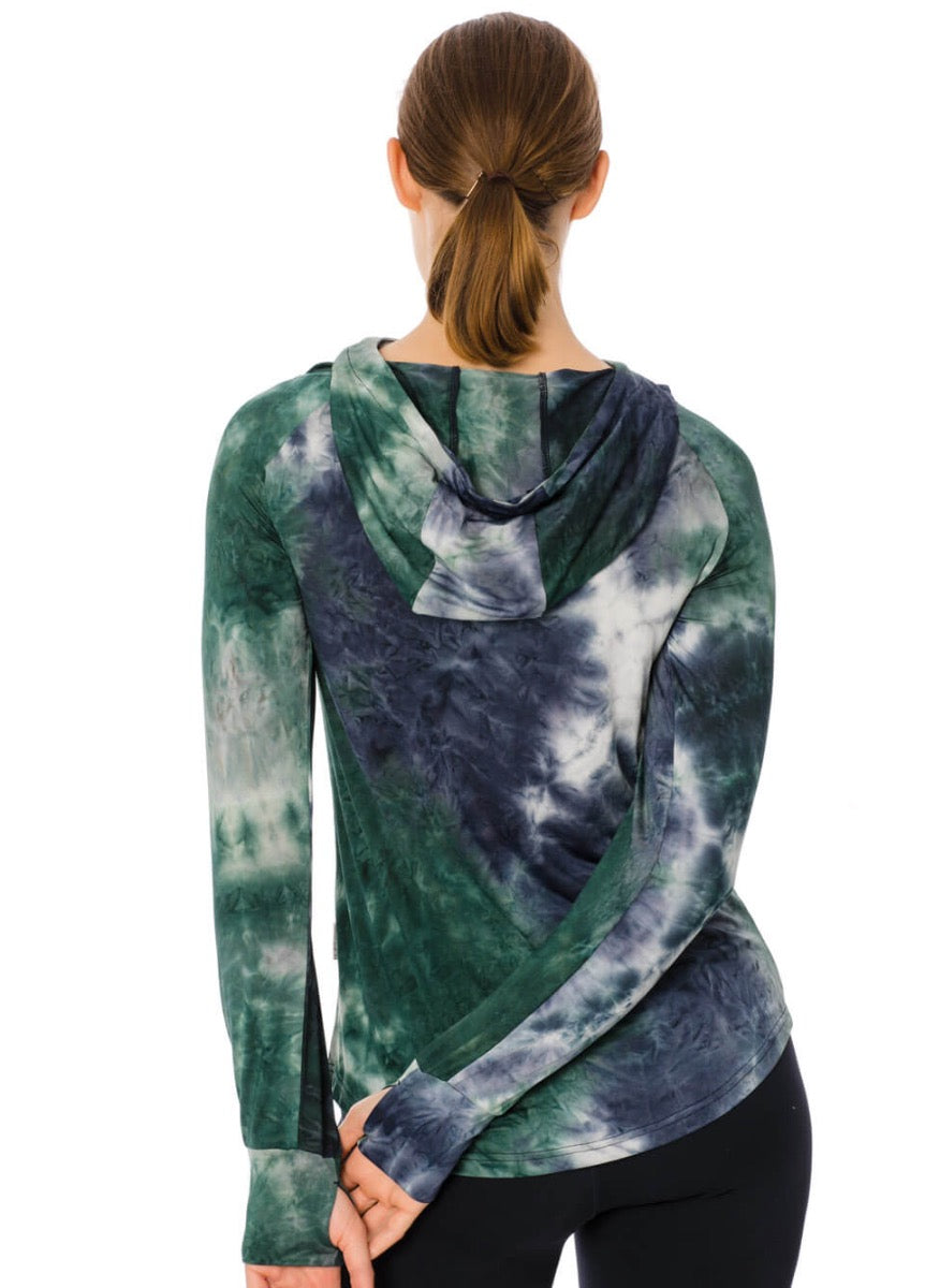Horseware Technical Hooded Top - Green/Navy Tie Dye