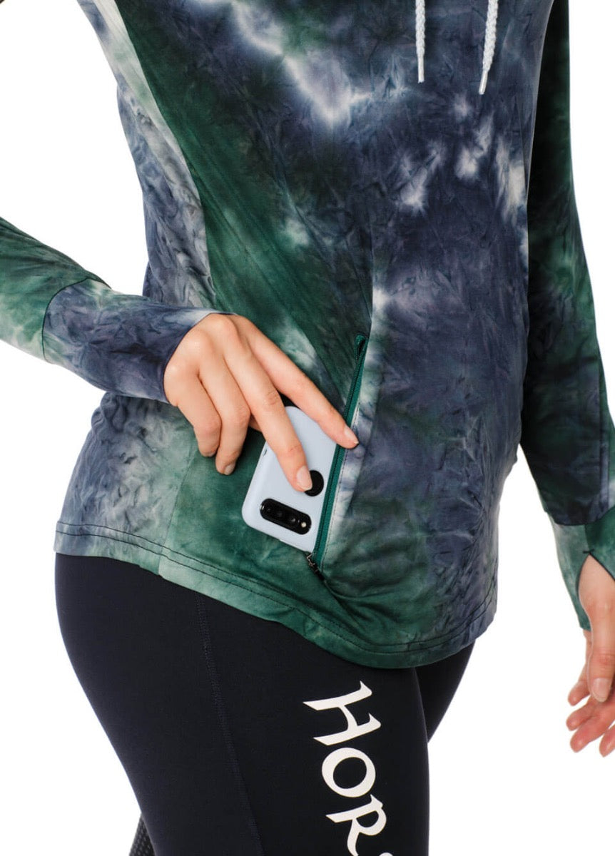 Horseware Technical Hooded Top - Green/Navy Tie Dye