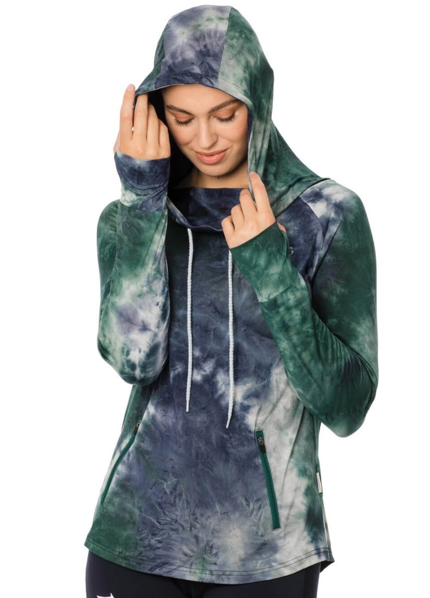 Horseware Technical Hooded Top - Green/Navy Tie Dye